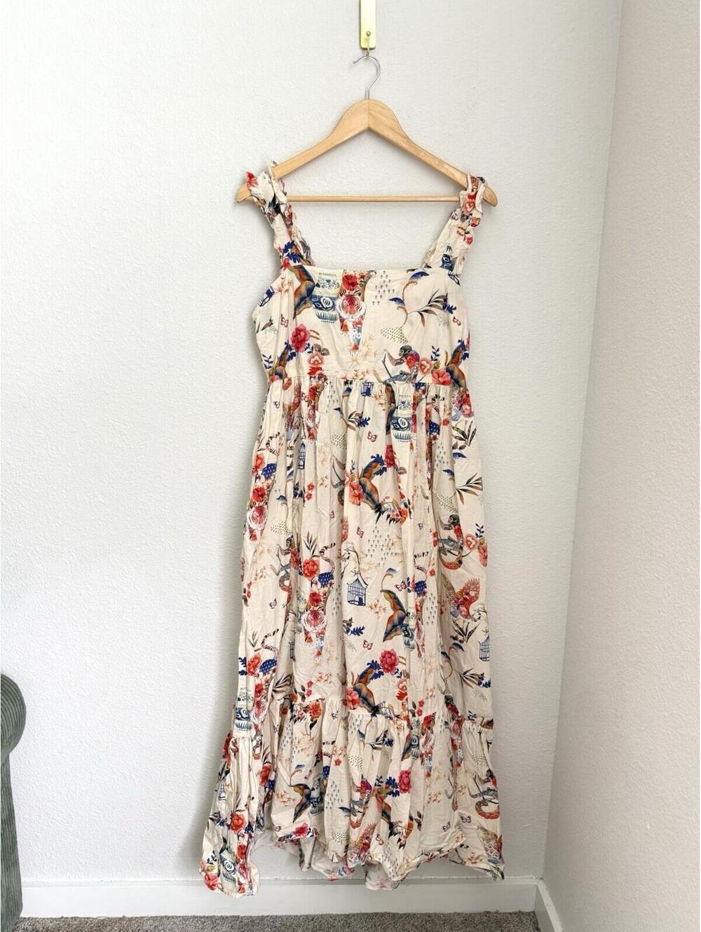 The Lazy Poet Sz L Dress Maxi Multicolor Long Sleeves 100% Cotton Lightweight